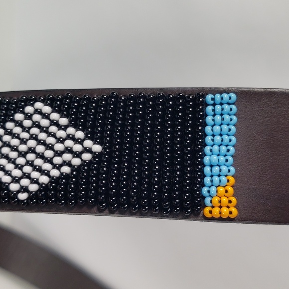 UBUNTU LIFE DIAMOND BLACK / WHITE GLASS BEADS LEATHER BELT WITH BRASS BUCKLE 42 - Picture 9 of 16